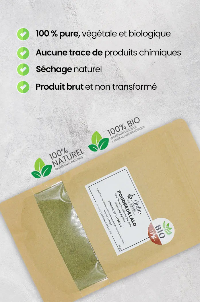 Poudre de Lalo bio feuilles de baobab 100% naturelle les jardins d'aissa nature