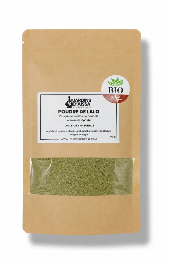 Poudre de Lalo bio feuilles de baobab 100% naturelle les jardins d'aissa sachet