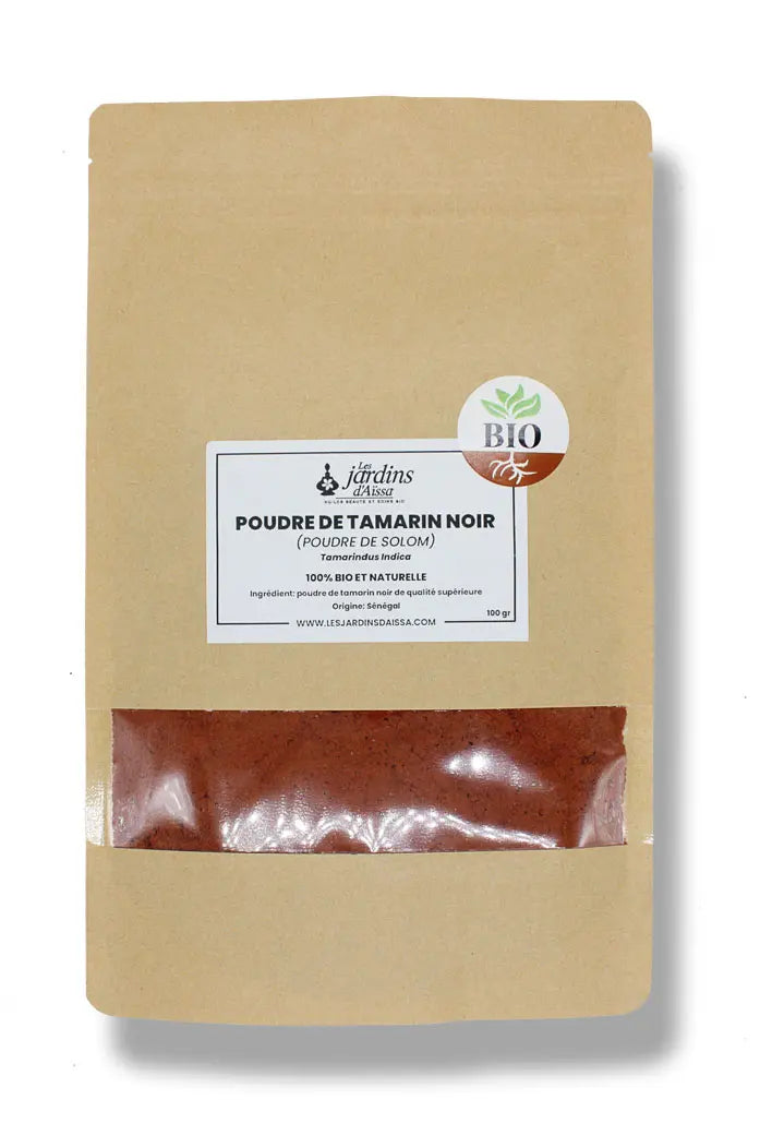 Poudre de Tamarin Noir Tamarinier Solom Bio et naturelle les jardins d'aissa sachet