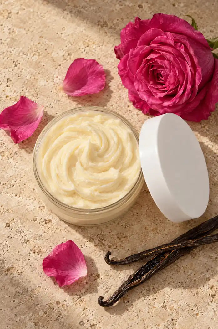 Chantilly de Karité Rose de Damas et de Vanille de Madagascar bio naturelle les jardins d'aissa pot