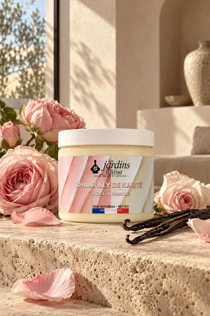 Chantilly de Karité Rose de Damas et de Vanille de Madagascar bio naturelle les jardins d'aissa pot
