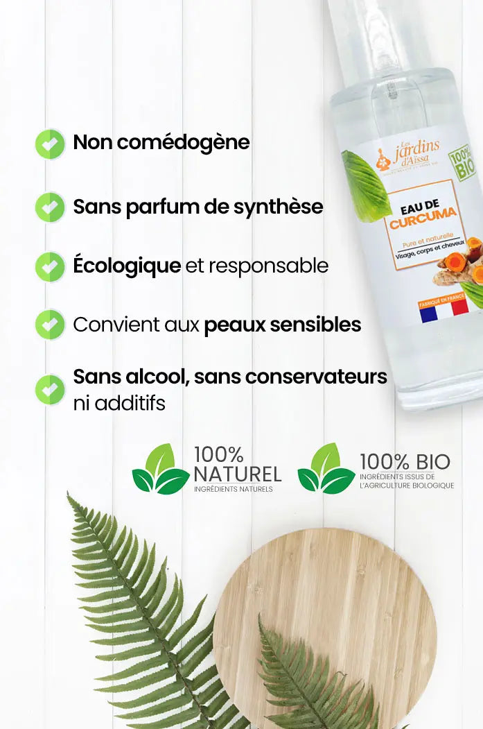 Eau de curcuma bio 100% pure et naturelle nature