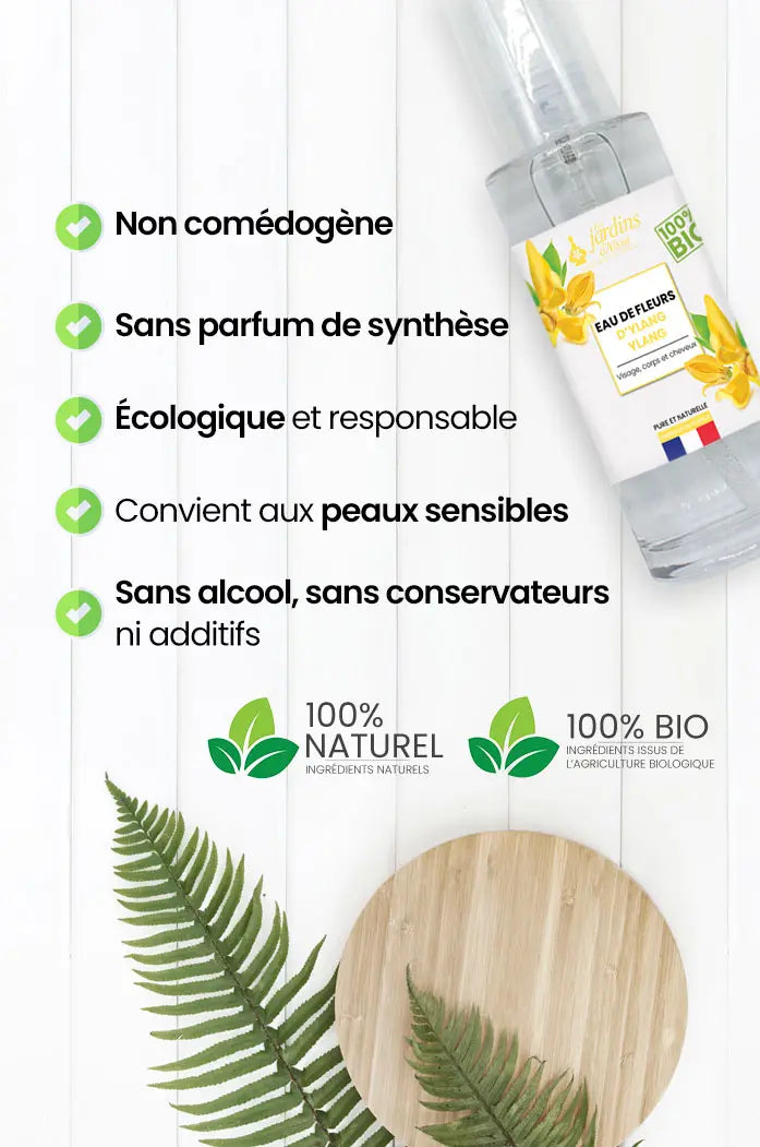 Eau hydrolat de fleur d'ylang ylang bio 100% pure et naturelle nature