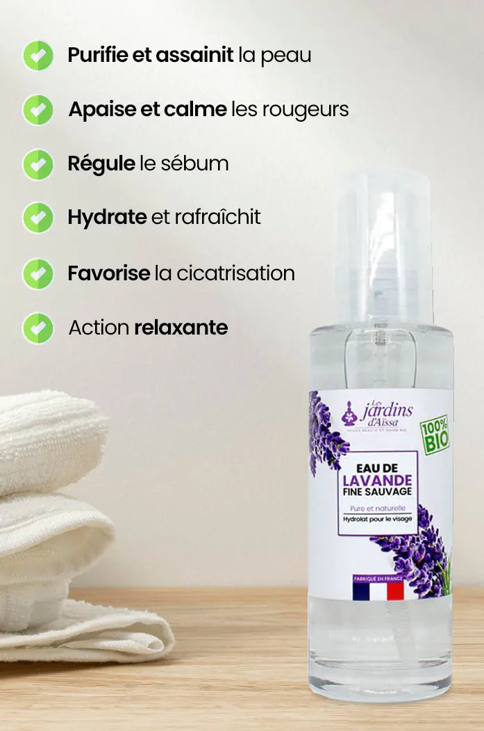 Eau de lavande fine sauvage bio contre l'acné 100% bio bienfait