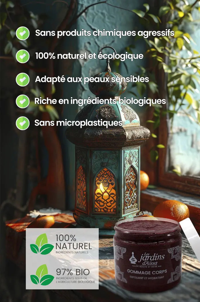 Gommage exfoliant relaxant hydratant bio naturel www.lesjardinsdaissa.com nature