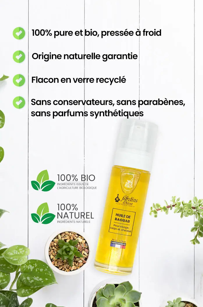 Huile de Baobab extra-vierge cicatrise et régénère la peau 100% Bio naturelle nature