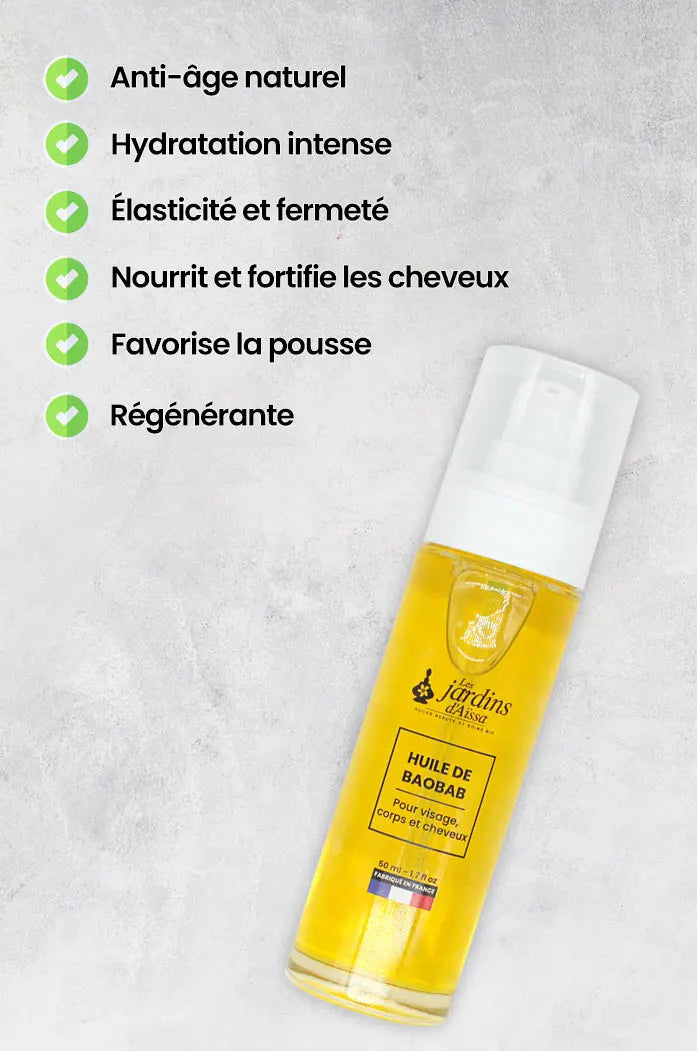 Huile de Baobab extra-vierge cicatrise et régénère la peau 100% Bio naturelle bienfaits