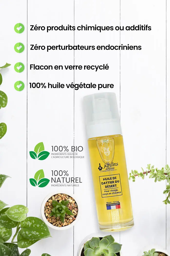 Huile de dattier du désert balanites extra-vierge 100% Bio et naturelle nature