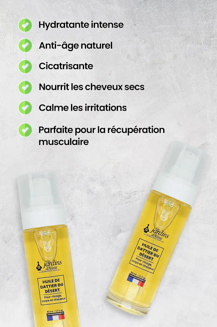 Huile de dattier du désert balanites extra-vierge 100% Bio et naturelle bienfaits