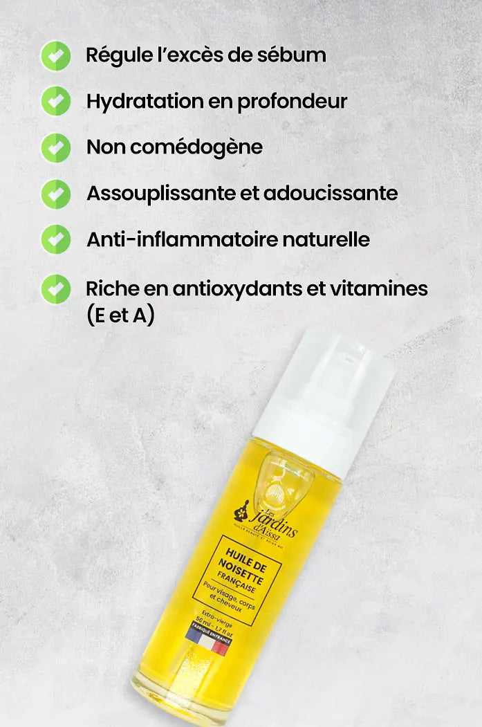 Huile de noisette bio et naturelle végétale française bienfaits