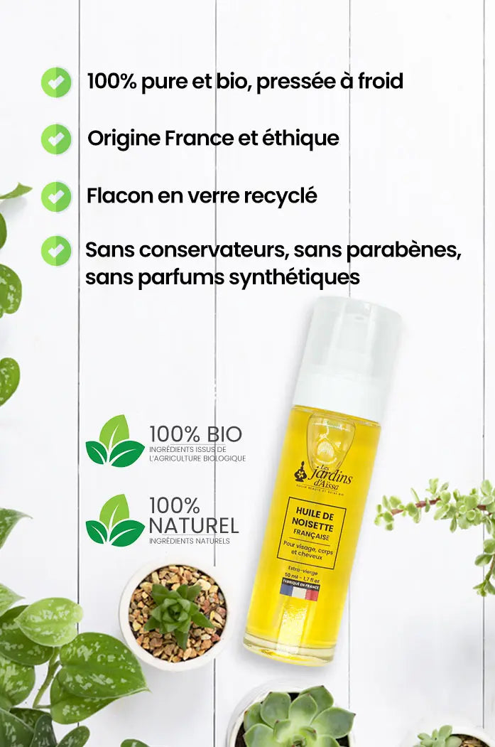 Huile de noisette bio et naturelle végétale française nature