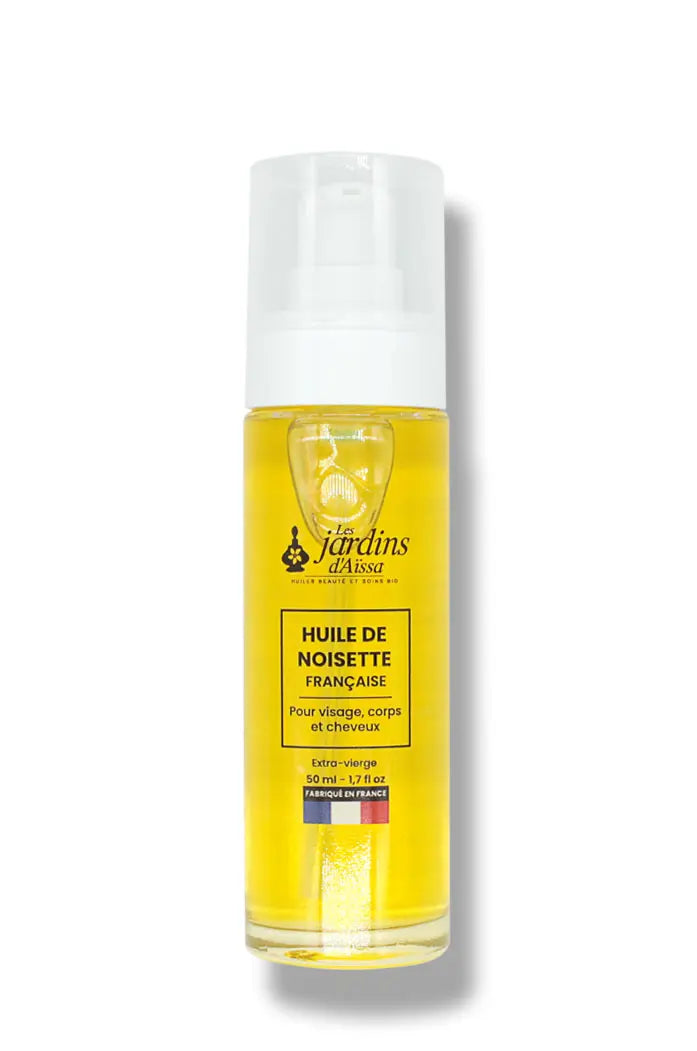 huile de noisette bio naturelle les jardins d'aissa flacon