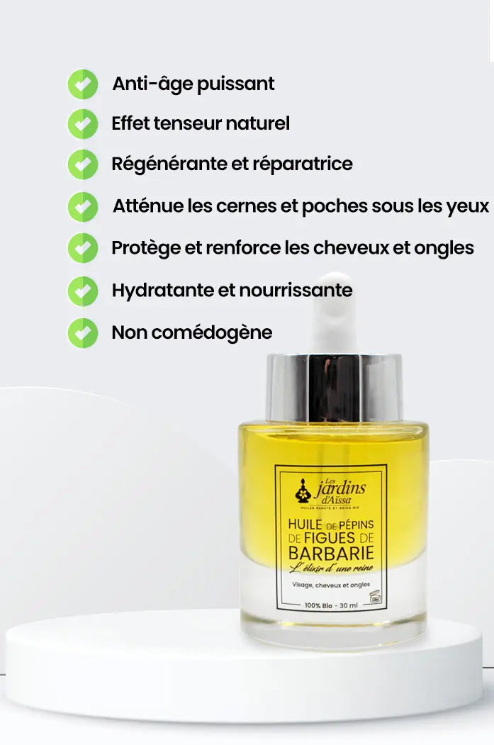 Huile de pépins de figue de Barbarie bio les jardins d'aissa bienfaits