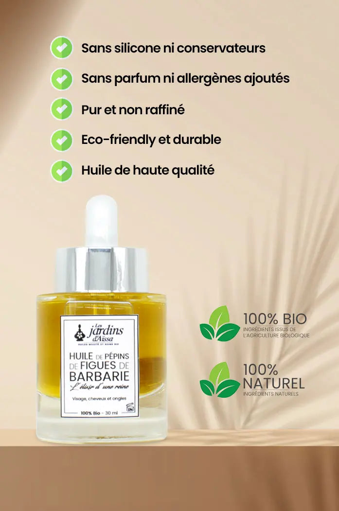 Huile de pépins de figue de Barbarie extra vierge 100% Bio - 30 ml - lesjardinsdaissa.com nature
