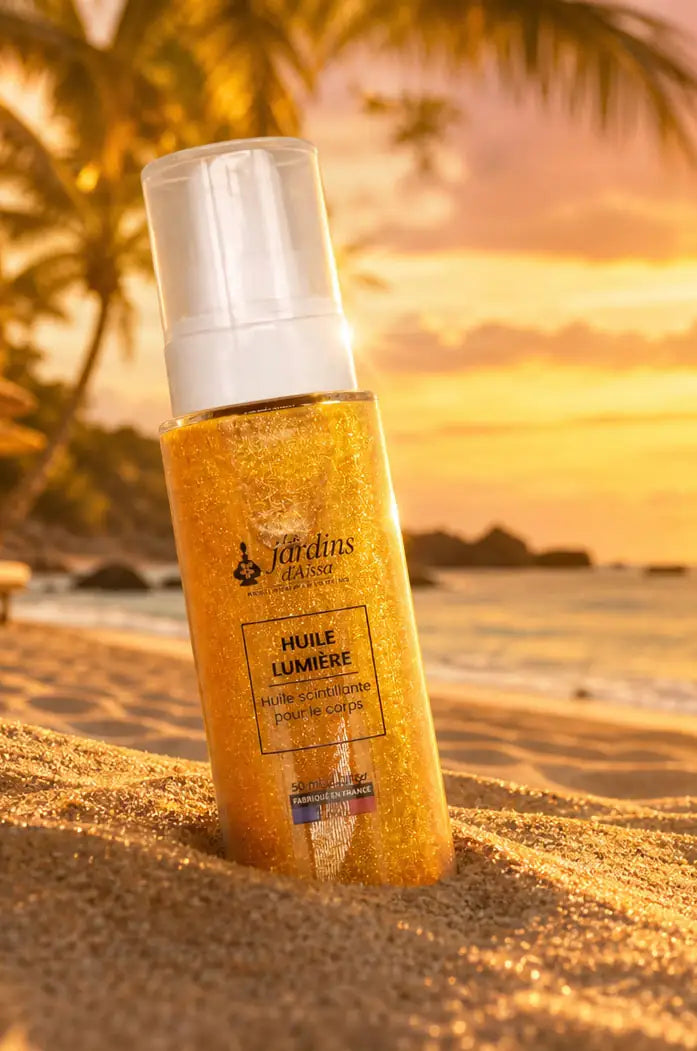 Huile Lumière scintillante et hydratante 100% Bio - 50 ml - lesjardinsdaissa.com visuel plage