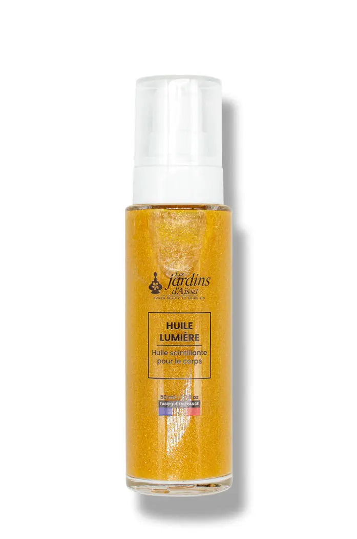 Huile Lumière scintillante et hydratante 100% Bio - 50 ml - lesjardinsdaissa.com flacon