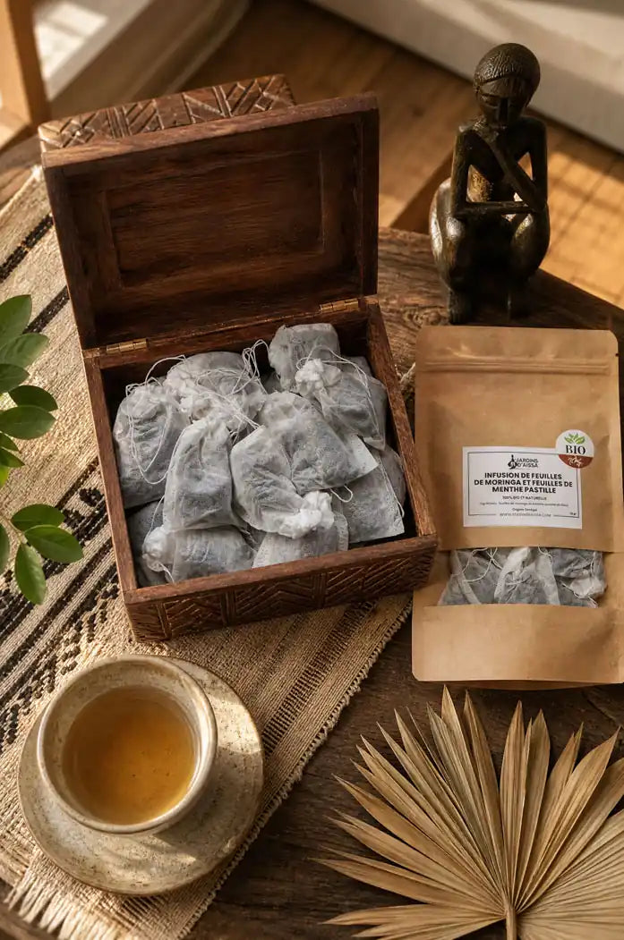paquet Infusion bio moringa et menthe pastille sachets boite