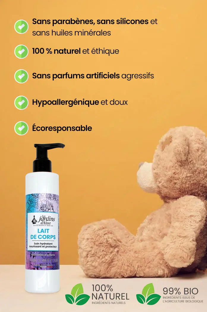 Lait de corps au beurre de Karité bébé et enfant Bio naturel pour cheveux visage et corps nature