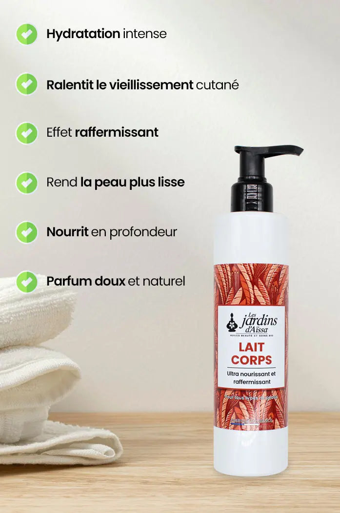 Lait pour le corps bio naturel hydratant ultra nourrissant et raffermissant bienfaits