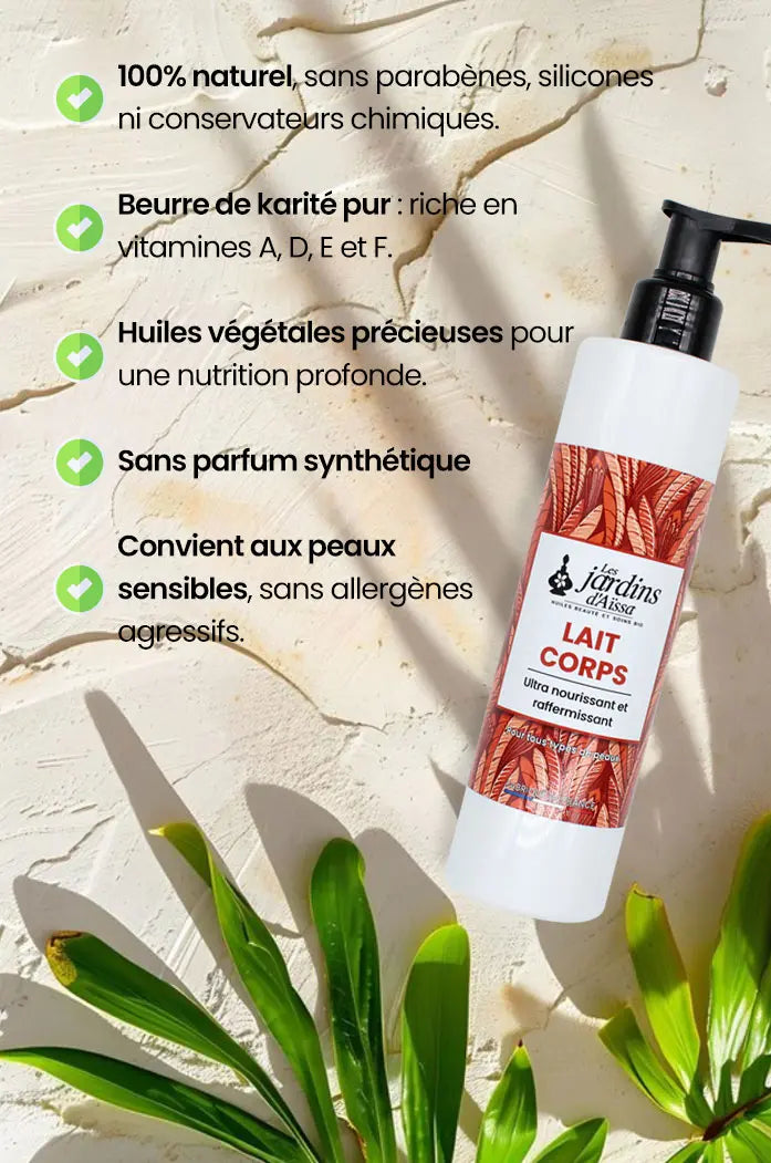Lait pour le corps bio naturel hydratant ultra nourrissant et raffermissant naturel