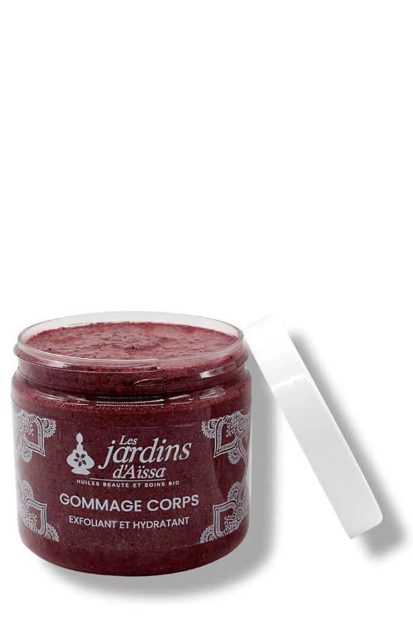 Gommage exfoliant relaxant hydratant bio naturel www.lesjardinsdaissa.com pot ouvert