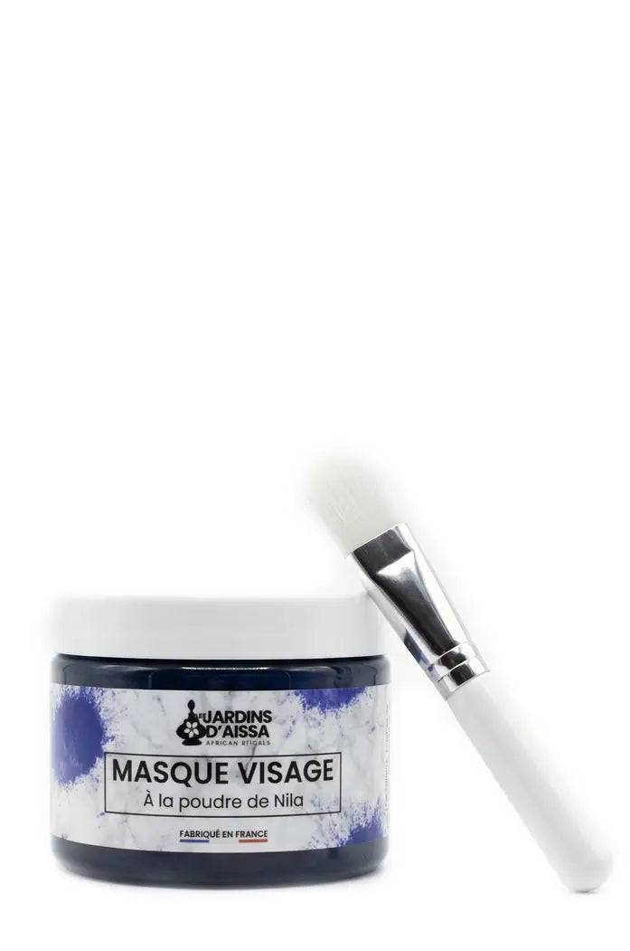 masque visage à la poudre de nila bio et naturelle les jardins d'aissa pot et pinceau offert