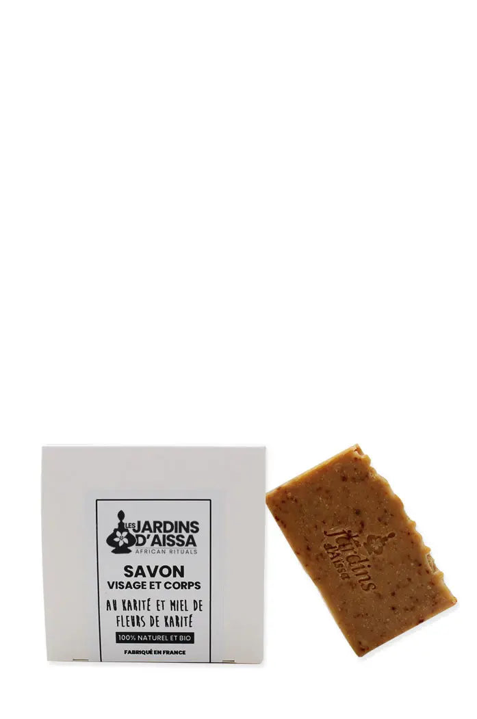 Savon bio pour le corps karité et miel de fleures de karité les jardins d'aissa boite