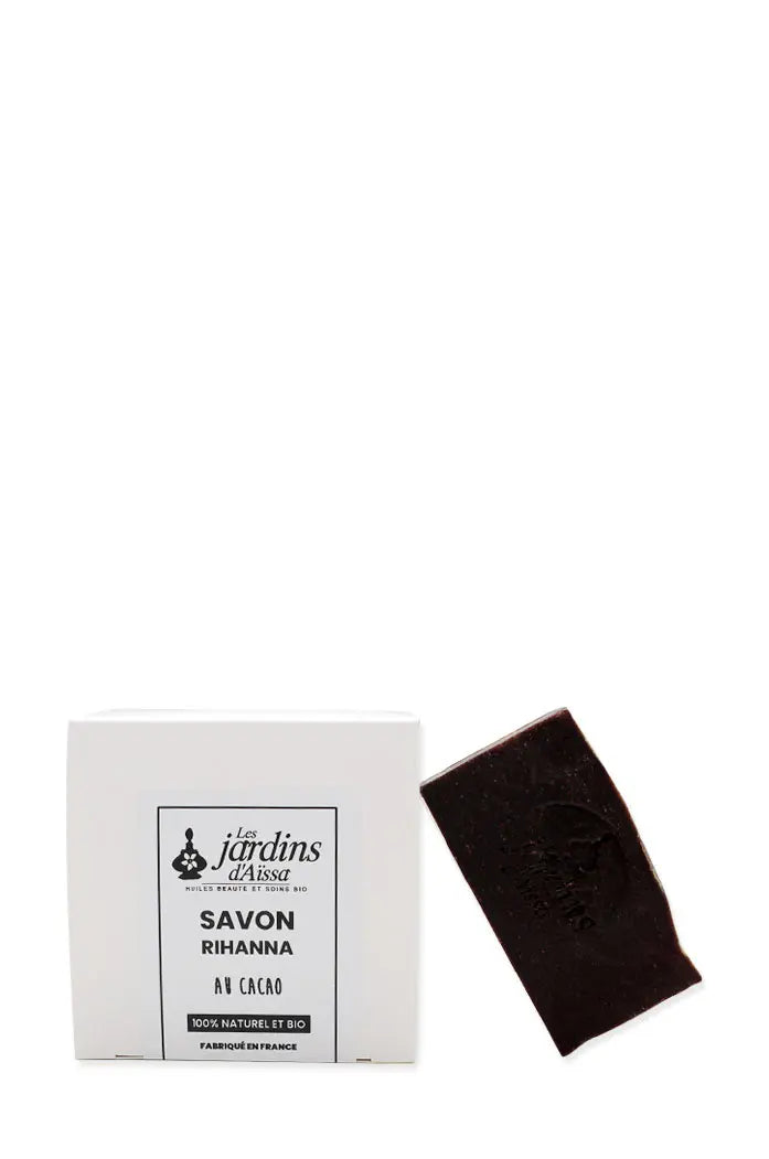 Savon Rihanna solide bio et naturel au cacao nettoyant visage et corps boite