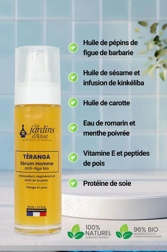 Sérum visage et yeux bio pour homme - Anti-âge, éclat et régénération 50 ml naturel