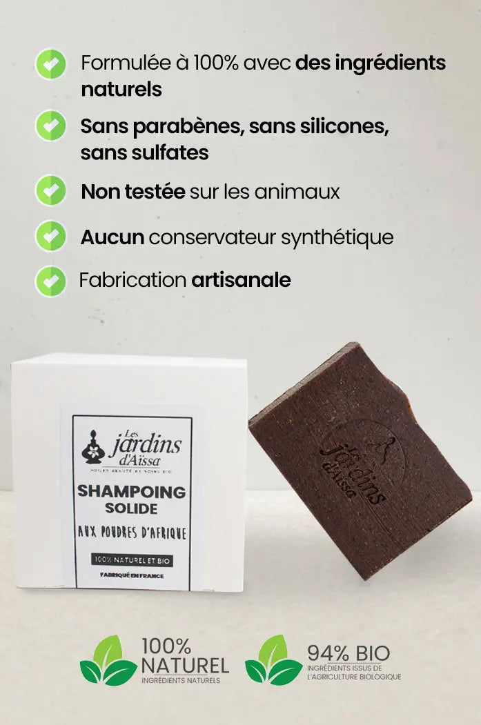 Shampoing solide bio et naturel aux poudres d'Afrique pour cheveux bouclés, crépus, fins ou normaux nature