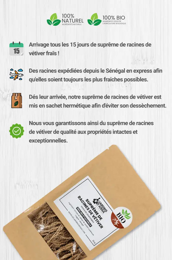 supreme de racines de vetiver khamare bio naturel infusion chaude les jardins aissa nature