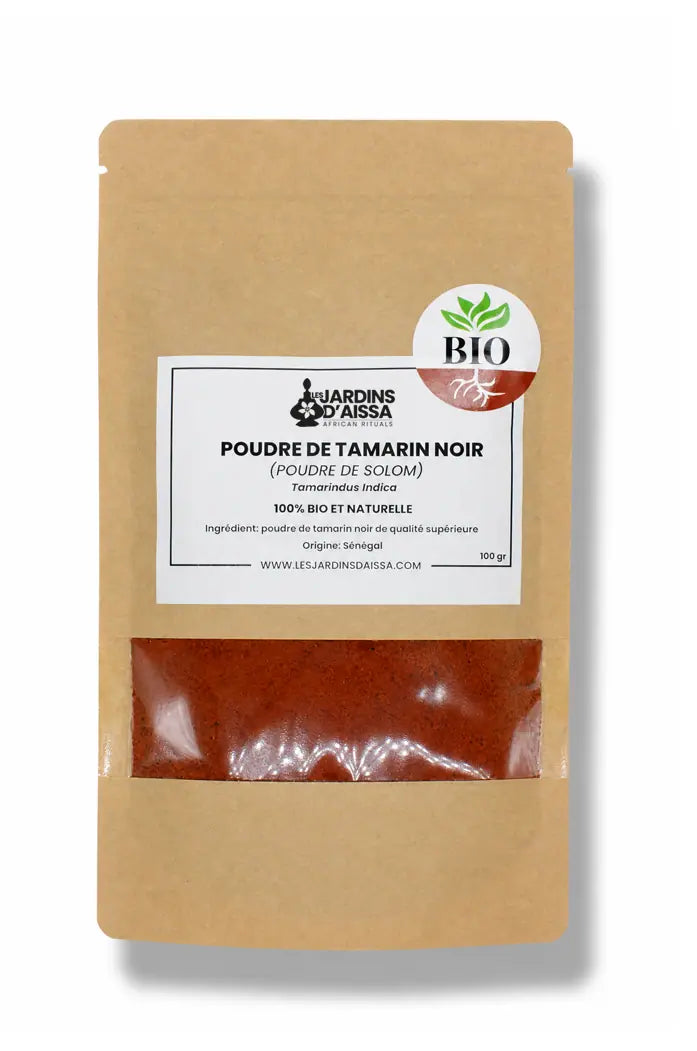 Poudre de Tamarin Noir Tamarinier Solom Bio et naturelle les jardins d'aissa sachet