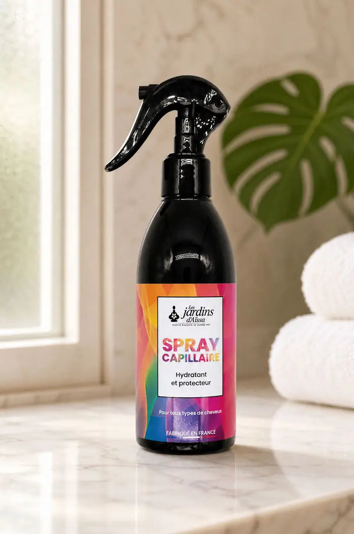 Spray capillaire cheveux bio hydratant, protecteur et naturel salle de bains