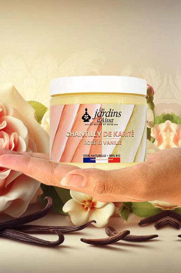 Chantilly de Karité Rose de Damas et de Vanille de Madagascar bio naturelle les jardins d'aissa visuel