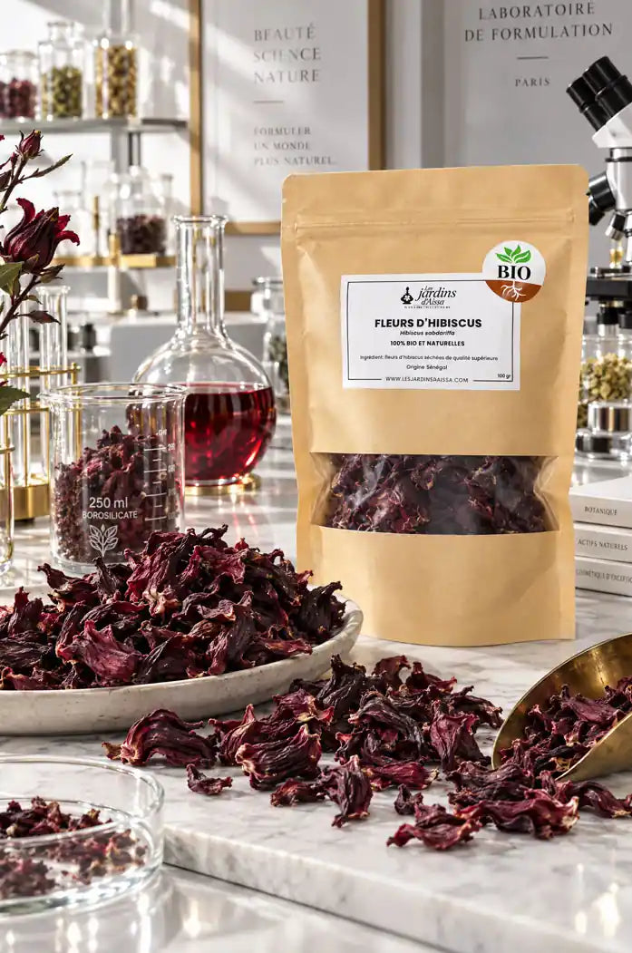 Fleurs d'Hibiscus séchées Bissap 100% bio et naturelle de qualité supérieure 100 gr labo
