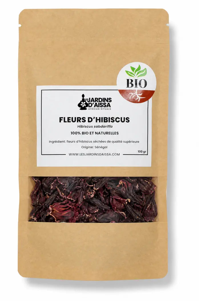 Fleurs d'Hibiscus séchées Bissap 100% bio et naturelle de qualité supérieure 100 gr sachet
