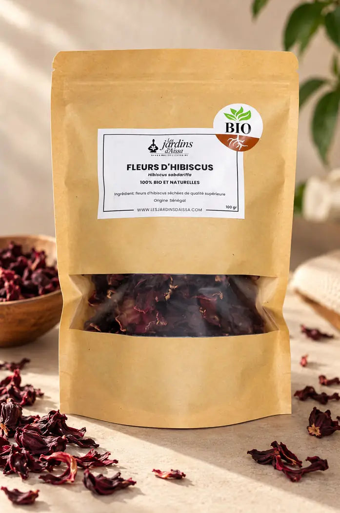 Fleurs d'Hibiscus séchées Bissap 100% bio et naturelle de qualité supérieure 100 gr sachet 2