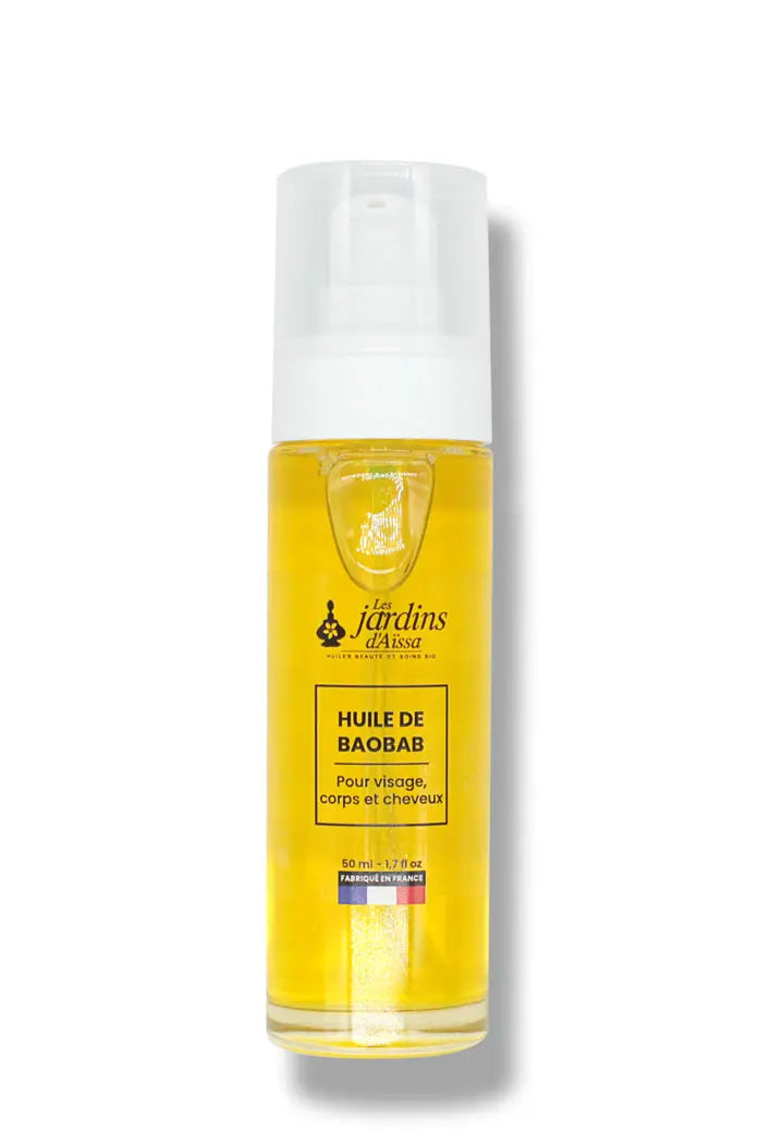 Huile de Baobab extra-vierge cicatrise et régénère la peau 100% Bio - 50 ml - lesjardinsdaissa.com flacon