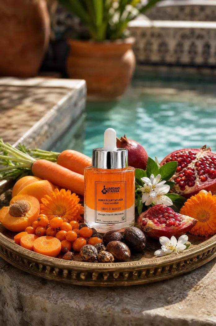 Huile éclat visage bio peau sensible : carotte et argousier ingredients