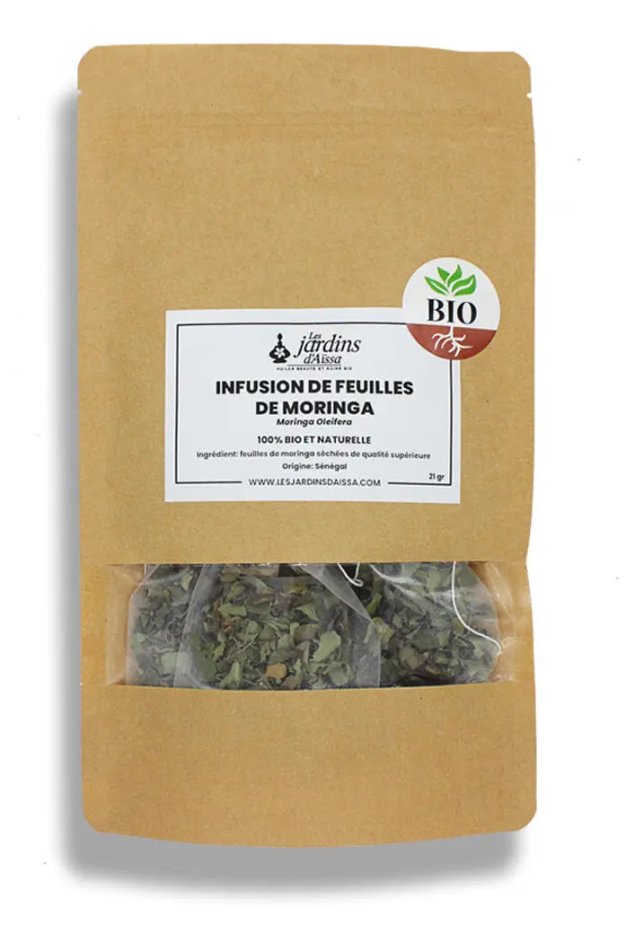 infusion de feuilles de moringa bio et naturelle les jardins d'aissa sachet