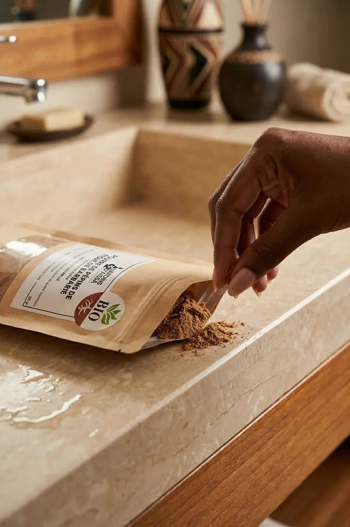 Poudre de pépins de figue de barbarie bio main