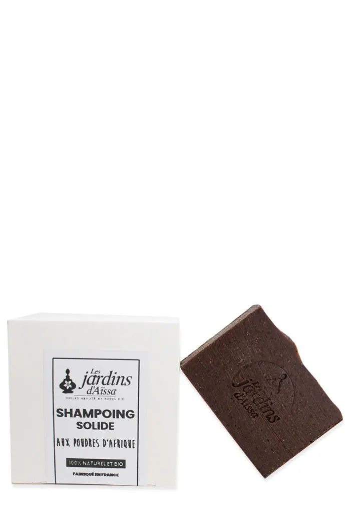 Shampoing solide bio et naturel aux poudres d'Afrique pour cheveux bouclés, crépus, fins ou normaux bienfaits la boite
