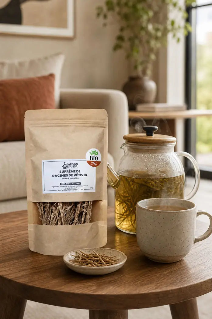 supreme de racines de vetiver khamare bio naturel infusion chaude les jardins aissa mug