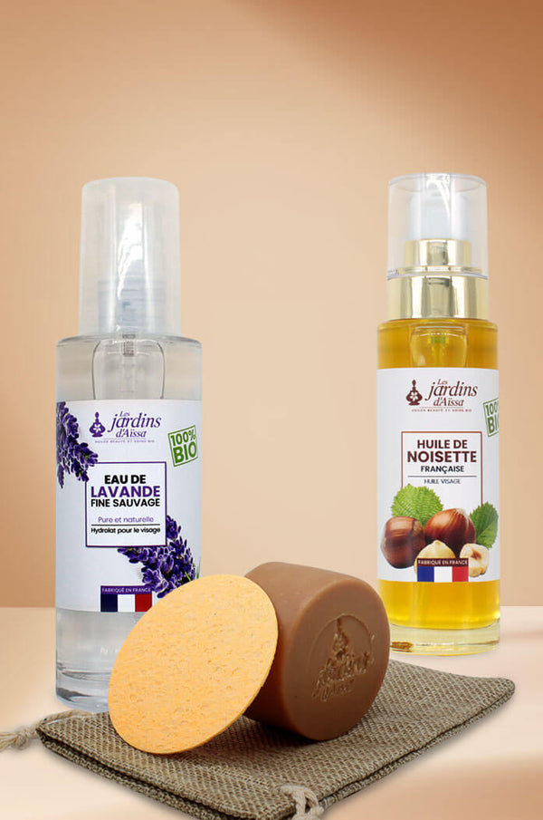 Pack anti acne bio et naturel eau de lavande huile de noisette savon AHA 2