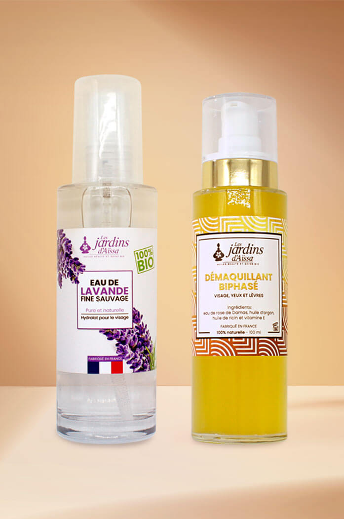 Organic two-phase make-up remover duo and its lavender water